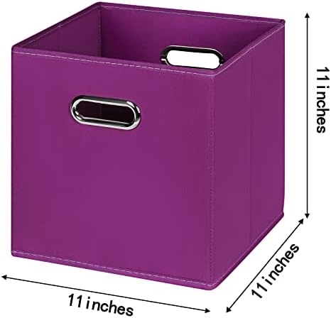 Fabric Cloth Storage Bins,Fabric Cube Organizer with Dual Handles Foldable Cube Storage Baskets for Home Bedroom Storage,Set of 8,(Purple)