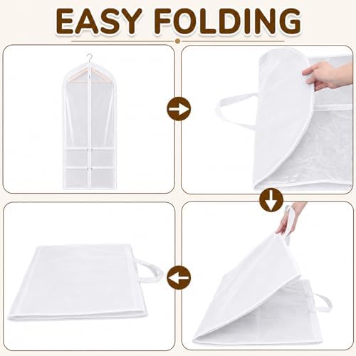 Tranqun 2 Pack 65" Long Wedding Garment Bags for Gowns Dress, Clear, White