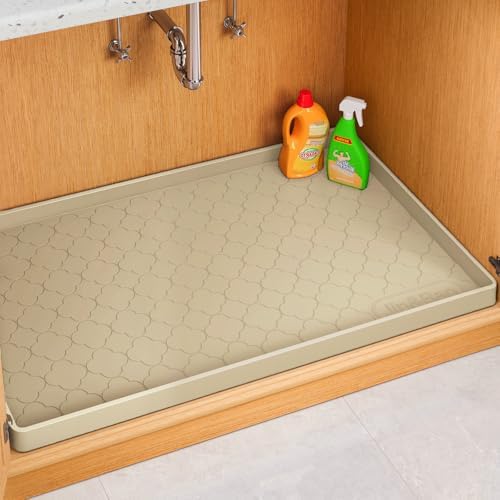 Jin&Bao Under Sink Mat 25" x 22" Waterproof Silicone Cabinet Kitchen Liner | Silicone kitchen cabinet protector, bathroom shelf liner, raised edge traps leaks, anti-slip, easy to clean & dishwasher safe