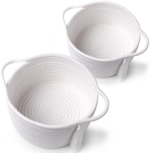 Small Gift Basket Empty to Fill, 2 Pack, Mini Woven Basket White