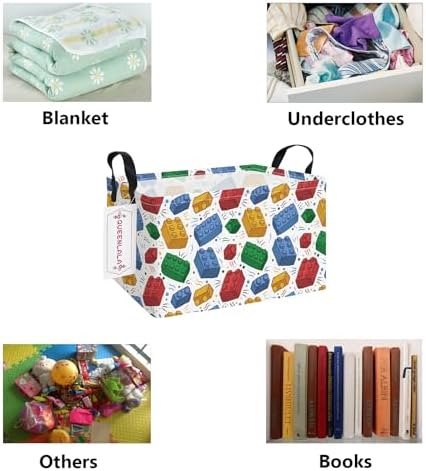 QUEENLALA Rectangular Collapsible Laundry Basket with Side Handles, Blocks