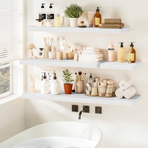 Vivelove Floating Shelves 9 inch Deep 48”Long Set of 2, White | Easy Install With Hardware, 1.5" Thick, Invisible Brackets, Wall Mounted, No Sagging, For Any Room