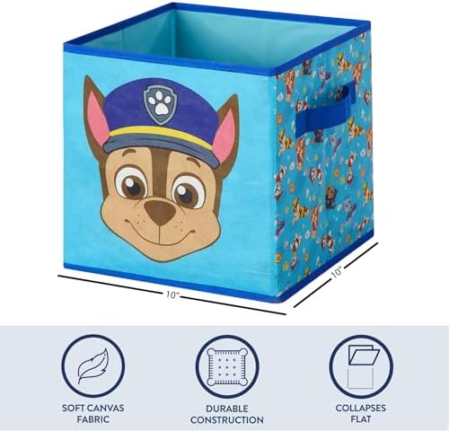 Nickelodeon Paw Patrol Kids Storage Cubes, 2 Pack Foldable Fabric Bins with Handles, Collapsible Organizer Boxes for Bedroom, Playroom & Nursery, Durable Kids Storage Solution