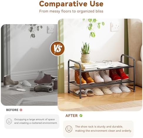 Simple Shoe Rack, Heavy Duty Metal Closet Shoe Organizer Shelf, Black