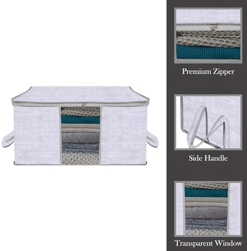Kuber Industries Pack of 12 Non Woven Underbed Storage Organizer | Storage Bags For Clothes, Blanket | Clothes Storage Bag For with Handle & Visible Window | Jute Printed - Grey