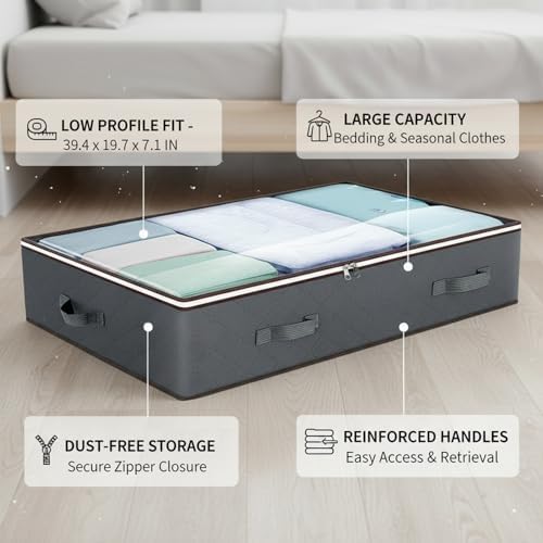 Under Bed Storage Bag with Handles, Durable Polyester Container for Bedding & Seasonal Clothes, 39.4 x 19.7 x 7.1 Inches