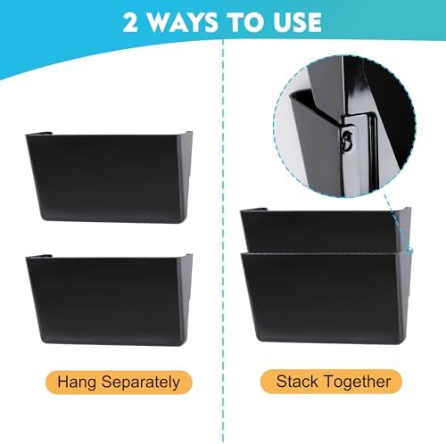 EASEPRES 8 Pack Black Plastic Single Pocket Hanging File Organizer, Wall Mount Paper Mails Magazines Holder, Mounted Folder Bins for Office School and Home, 12.99x4.13x7.48 inches