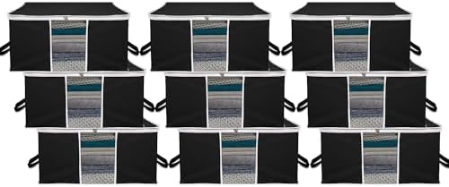 Kuber Industries 9 Piece Under Bed Foldable Organizer|Clothing Storage Bags|Blanket, Quilt, Comforter Cover (Black)