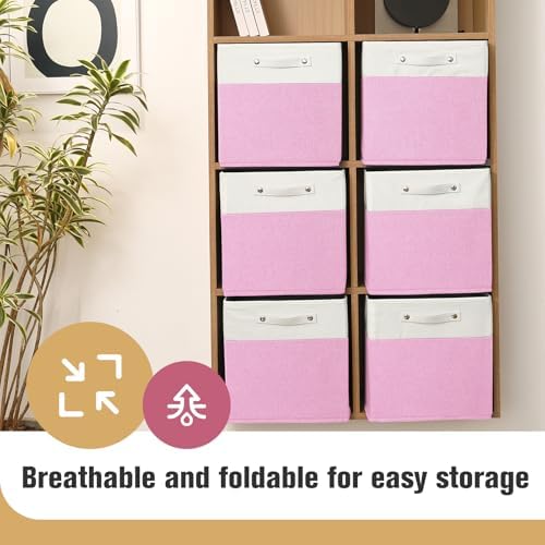 FinishingBo 13x13x13 Storage Cube Bins 4 Pack, Cube Shelf Baskets