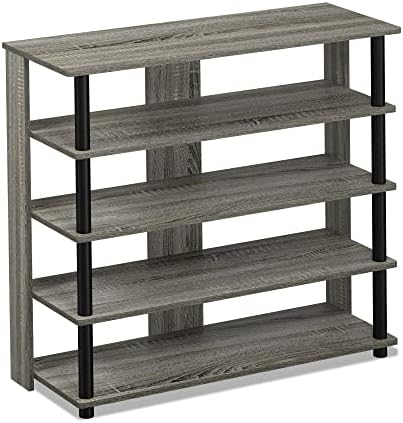 Furinno Turn-N-Tube 5 Tier Wide Shoe Rack, French Oak Grey/Black , 32 Inch