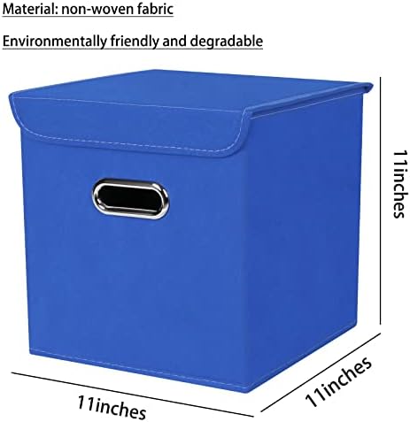 Closet Organizers Fabric Storage Bins With Lids Collapsible Cube Storages Organizer Basket With Handles,Storage Boxes for Clothes Storage,Office,Toys,3 Pack,（Dark Blue