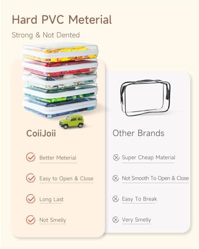 CoiiJoii 6PCS Clear Hard Shell Zipper Case,Portable Cosmetic Bag with Zipper,Kid's Toy Storage Organizer Bins,Hard Plastic Case,Clear Bags for Organizing