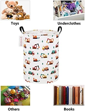QUEENLALA Foldable Waterproof Round Fabric Laundry Basket Home, Excavator | Large Capacity, For Apparel Textiles, Plush Goods Storage, Whole House Tidying