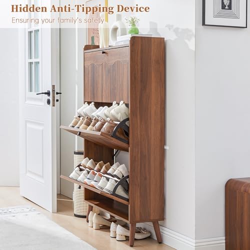 BERRYMERRY 51.2" Tall Shoe Storage Cabinet with 3 Flip Drawers for Entryway