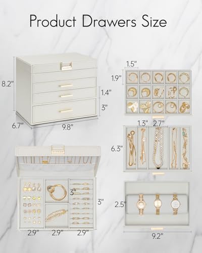 VLANDO Large Jewelry Box, 4 Layer Storage Organizer, Removable Dividers