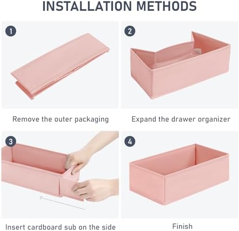 DIMJ Drawer Organizer for Clothes - Underwear, Sock, Closet, and Dresser Storage Box - Dividers for Baby Clothes, Bra, Socks, Belt, Tie - Set of 9, Pink