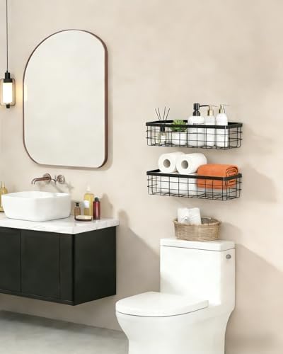 2 Pack Black Adhesive Metal Wire Wall Storage Baskets for Kitchen Bathroom
