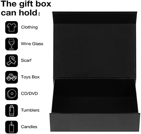 Aimyoo 3 Pack Black Collapsible Gift Box with Magnetic Closure Lids 10.5x7x3 in, Bridesmaid Groomsmen Proposal Box, Medium Rectangle Box for Present Graduation Wedding Storage