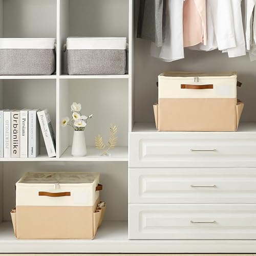 Varhomax Shoe Organizer Box for Closet, Fabric Shoe Storage Bin with Adjustable Dividers & Clear Cover, Holds up 16-32 Pairs of Sneakers & Sandals for Entryway, Cubby
