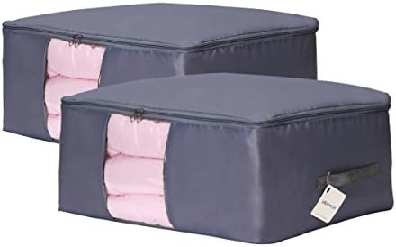 Comforter Storage Bags Pack of 2,Pillow Beddings/Blanket Clothes Organizer Storage Containers with Zippers,Breathable and Moistureproof(Grey 2pcs, XXL)