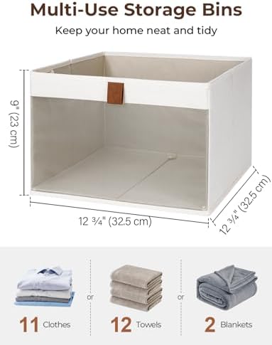 StorageWorks Fabric Storage Bins, Linen Closet Organizer, Beige, 3-Pack
