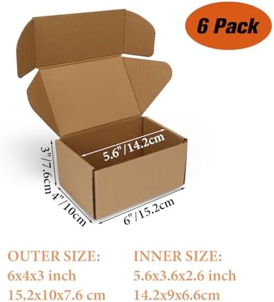 PHAREGE 6 Pack 6x4x3 inch Small Shipping Boxes, Brown Mailing Boxes