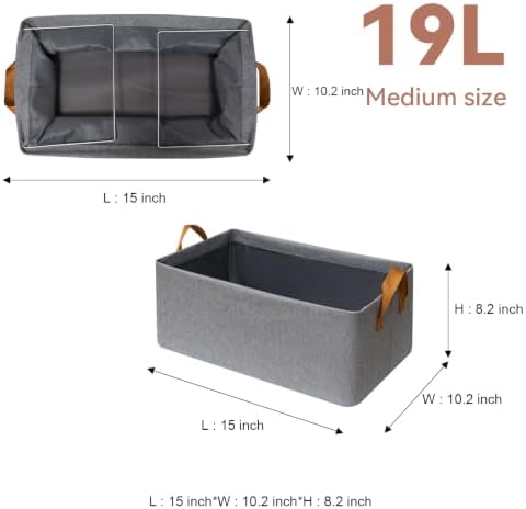 SNWDN 4 Pack Closet Cloth Storage Bins with Handles （ Gray 15''L x 10.2''W x 8.2''H）