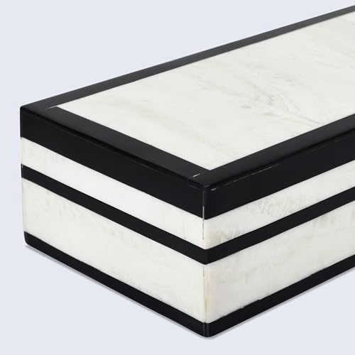 Handicrafts Home Decorative Storage Box with Lid – Black White Modern Keepsake Box, Coffee Table Storage Organizer, Decorative Box for Remotes, Desk & Console Decor – Mono Court 10 x 4.5 x 2.5