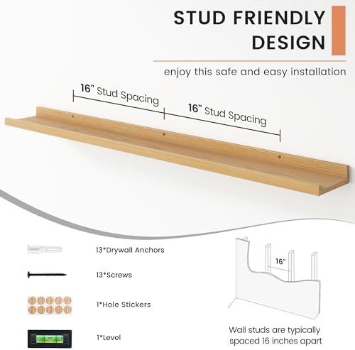 FLYJOE Floating Picture Ledge Shelves for Wall Set of 4, 48 Inch Wall Shelves with Lip Long Large Nursery Book Shelf for Toys Storage Kids Bookshelf Wall Mounted Living Room Bedroom Decor Frames