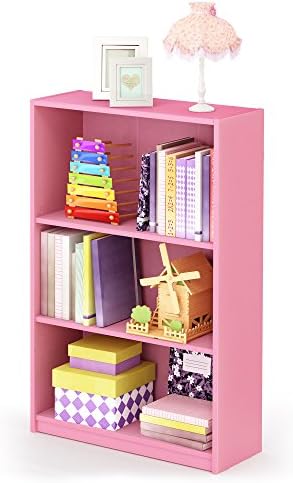 Furinno JAYA Book Shelf, 3-Tier Bookshelf, Bookcase with Adjustable Shelves, 9.5 x 24.5 x 40.3, for Organization and Storage, for Living Room, Bedroom, Home Office, Pink