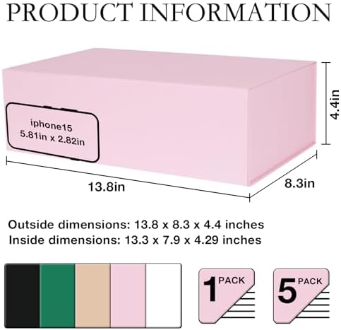 LFBOX Pink Gift Box with Magnetic Lids 13.8x8.3x4.4 in, Large Bridesmaid Groomsman Proposal Boxes 5 Pack, Collapsible Rectangle Storage Box | Large Bridesmaid Groomsman Proposal Boxes,13.8x8.3x4.4 in, Collapsible Rectangle Storage Box