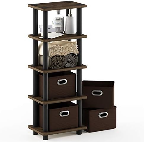 Furinno Turn-N-Tube Toolless 4-Tier Storage Shelves, Columbia Walnut