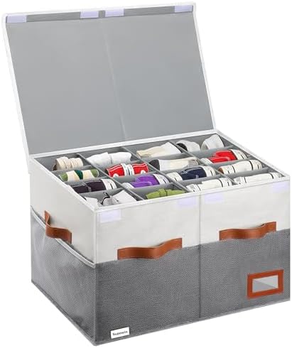 Supowin Large Shoe Organizer for Closet, Foldable Shoe Storage Bin with Lid