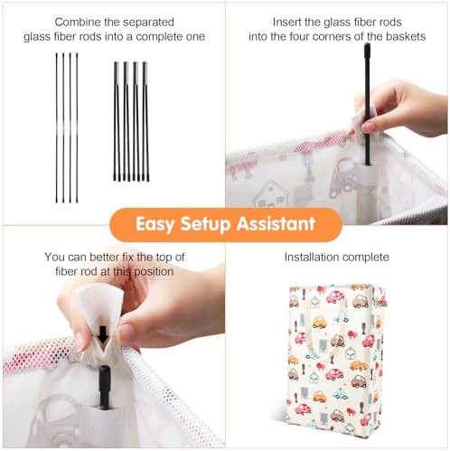 Odonata Slim Laundry Hamper Handles Collapsible Laundry Basket Thin Dirty Clothes Basket Narrow Laundry Bag Foldable Dirty Hamper 48L (Car)