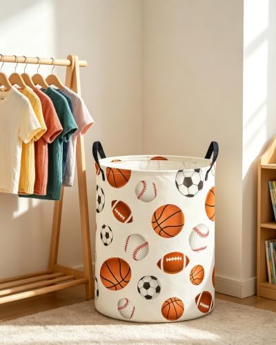 ESSME Kids Laundry Basket,Boys Hamper Collapsible Canvas Waterproof Storage Bin for Boys, Ball Hamper,Gift Baskets(Ball)