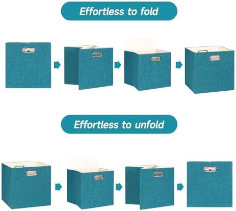 Posprica Collapsible Storage Bins,13×13 Foldable Storage Cube Boxes Fabric Drawer Fabric Storage Bins Vinyl Record Cubby Cubes with Handles for Bookcase, Closet, Shelf, Cabinet, 4 Pack