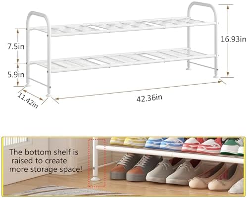 LINZINAR 2 Tier Long Shoe Rack for Closet Metal Shoe Organizer for Entryway