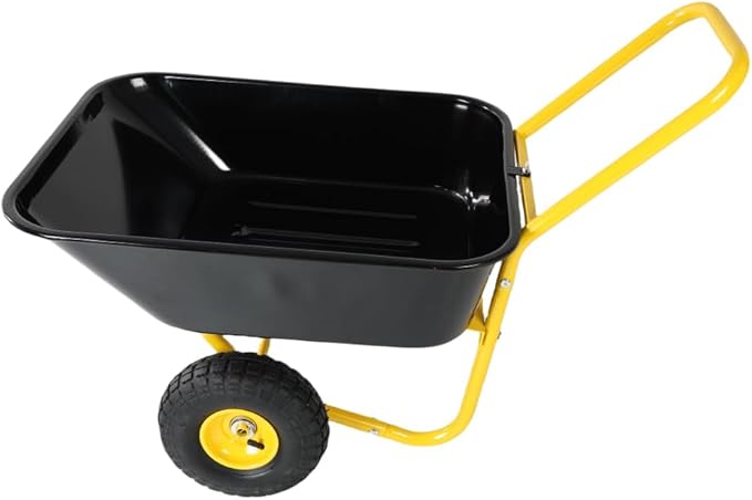 Dual Wheel Garden Wheelbarrow Heavy Duty Yard Cart, 300 LBS Capacity Utility Cart with Pneumatic Tires, Rustproof Poly Tray & Steel Handle for Lawn, Farm, Garden and Landscaping (Yellow+Black)