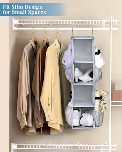 SLEEPING LAMB Short Hanging Shoe Organizer for Closet Storage with Mesh Side Pockets Holds 8 Pairs, Hanging Shoe Rack Hanger RV, Camper, Grey (Pack of 2)