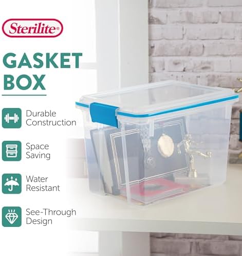 Sterilite Gasket Storage Box with Lids for Home & Office, 20 Quart, 6-Pack.