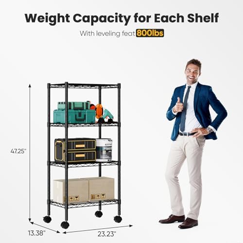 DUMOS 4-Tier Metal Storage Shelves, Wire Shelving, 23.2" W