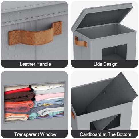 Univivi Fabric Storage Bins with Lids for Clothes 3 Pack, Grey