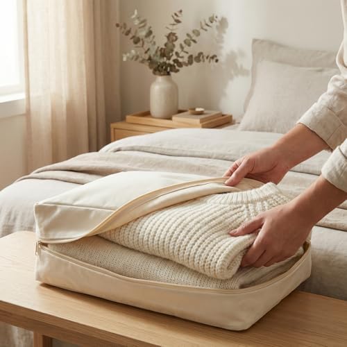 3 Pcs Cotton Canvas Sweater Storage Bag, 20"x14"x5" Closet Organizer Bag