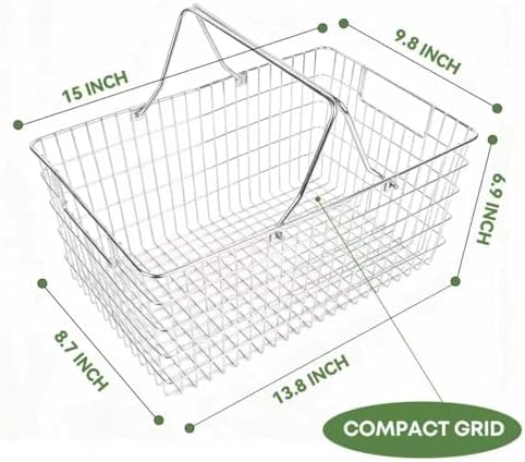 Wire Harvest Basket, Kitchen Organizers and Storage with Foldable Handle - 15.0"x9.8"x6.9" Portable Stainless Steel Picnic Baskets for Gathering Vegetables,Fruits,Kitchen,Garden,Picnic&Shopping (1, L)