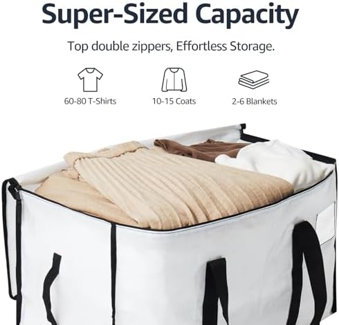 Moving Bags Heavy Duty Extra Large, Moving Boxes, Moving Supplies Essentials, Blue Storage Bins with Lids, Plastic Packing Totes, Storage Bags for Clothes with Handles & Zippers(White, 4 Pack)