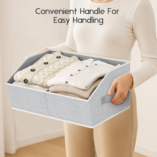 Homsorout Large Closet Organizers and Storage Bins - 8 Pack Trapezoid Storage Baskets for Shelves, Foldable Fabric Baskets with Handles Ideal for Closet, Basket, Wardrobe and Shelf Storage, Light Grey