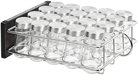 Amazon Basics 20 Jars Spice Rack Organizer, Space-Saving Kitchen Organizer with Glass Spice Jars, Sturdy, Silver
