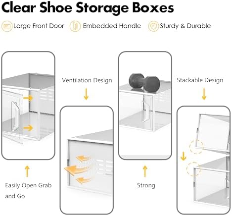 SEE SPRING X-Large Shoe Storage Box Fit Size 11, Clear Plastic Stackable Shoe Organizer for Closet, Space Saving Sneaker Shoe Rack Containers Bins Holders for Entryway, 12 Pack Clear