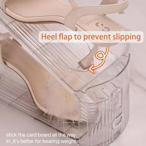 2 Pack Shoe Slots Organizer Adjustable Level Shoe Stacker Holder Storage Space Saving Sneakers Display Tray Rack for Closet (Transparent, 2Pack)
