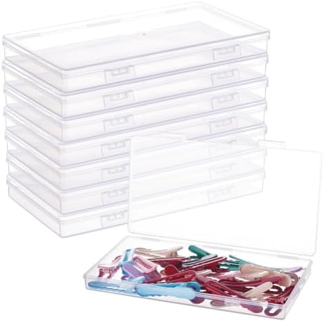 BENECREAT 8 Pack 6.5x3.5x0.6 Inch Rectangle Clear Plastic Storage Box with Double Hinged Lids for Photo, Pencil, Craft Tools, and Other Small Accessories